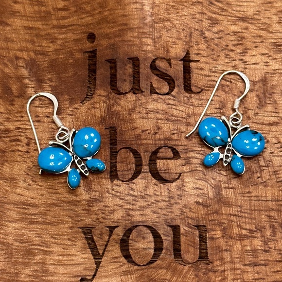 Turquoise butterfly sterling silver earrings - Picture 5 of 6
